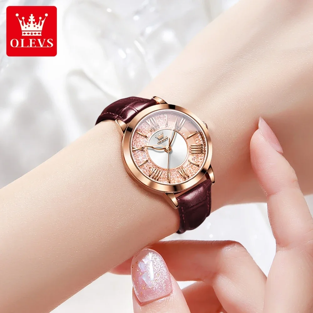 OLEVS 5539 Hot High Quality Casual Women Wristwatch, Waterproof Quartz Genuine Leather Strap Watch For Women