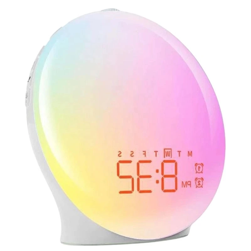 LICE-FM Radio& Natural Sounds Sunrize Alarm Clock, Wake Up Light Sunrise With Night Light For Heavy Sleepers
