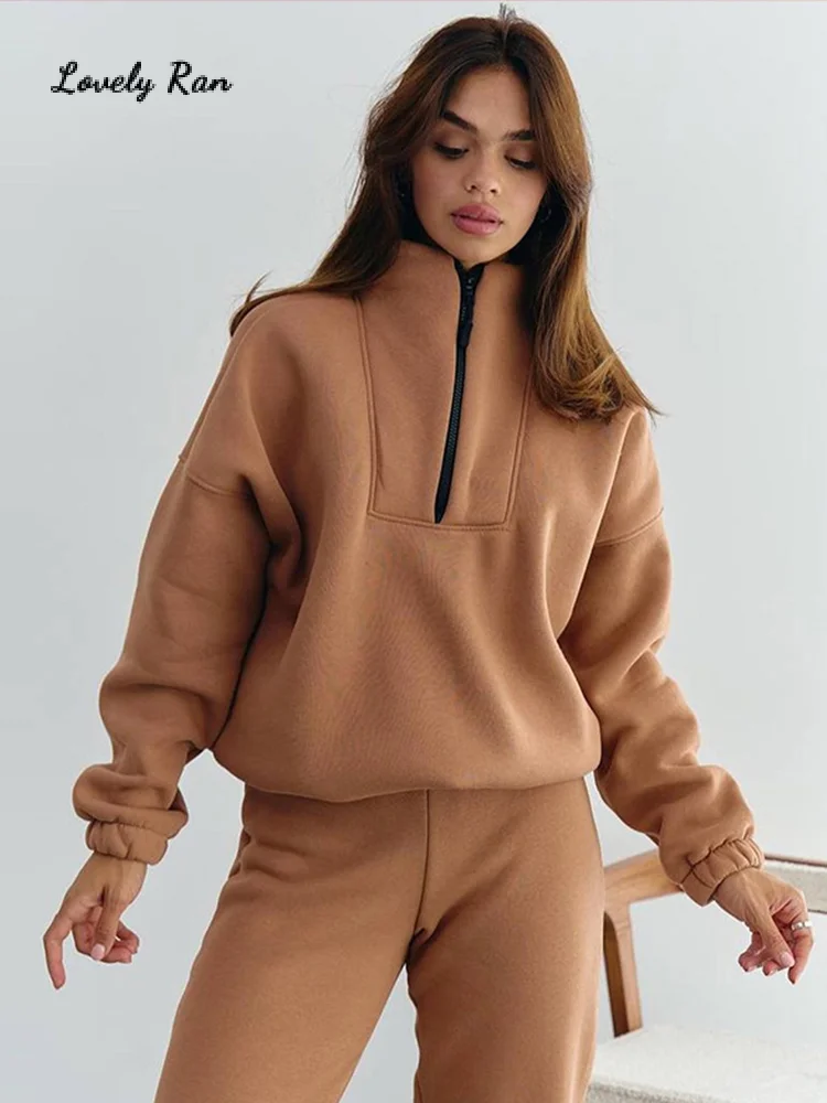 

Sport Polo Collar Solid Women Top Set Long Sleeve Zippers Sweatshirt High Waist Wide Leg Trousers 2024 Autumn Lady Outfit