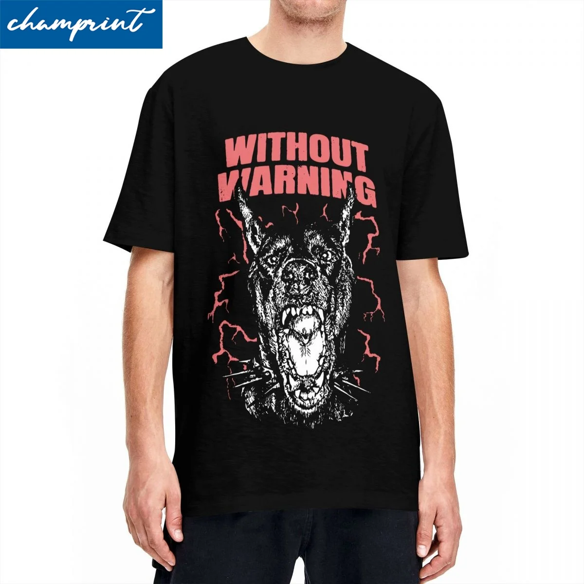 Funny Doberman Without Warning Savage Vintage 90s Bootleg Design Tshirts Unisex Cotton Short Sleeve Round Neck Summer Tops