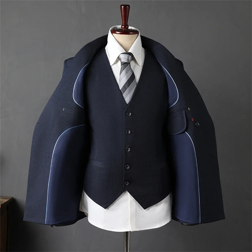 Men's Double Breasted Formal Suit Set, Jacket, Vest, Pant, Slim Fitting, Office Business Tuxedo, Autumn, Winter, Interview