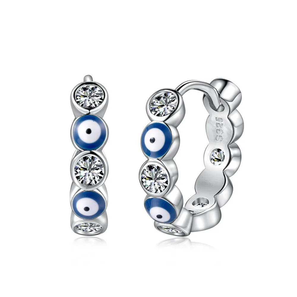 

S925 Sterling Silver Blue Eye Ear Clips Earrings Jewelry for Women Party