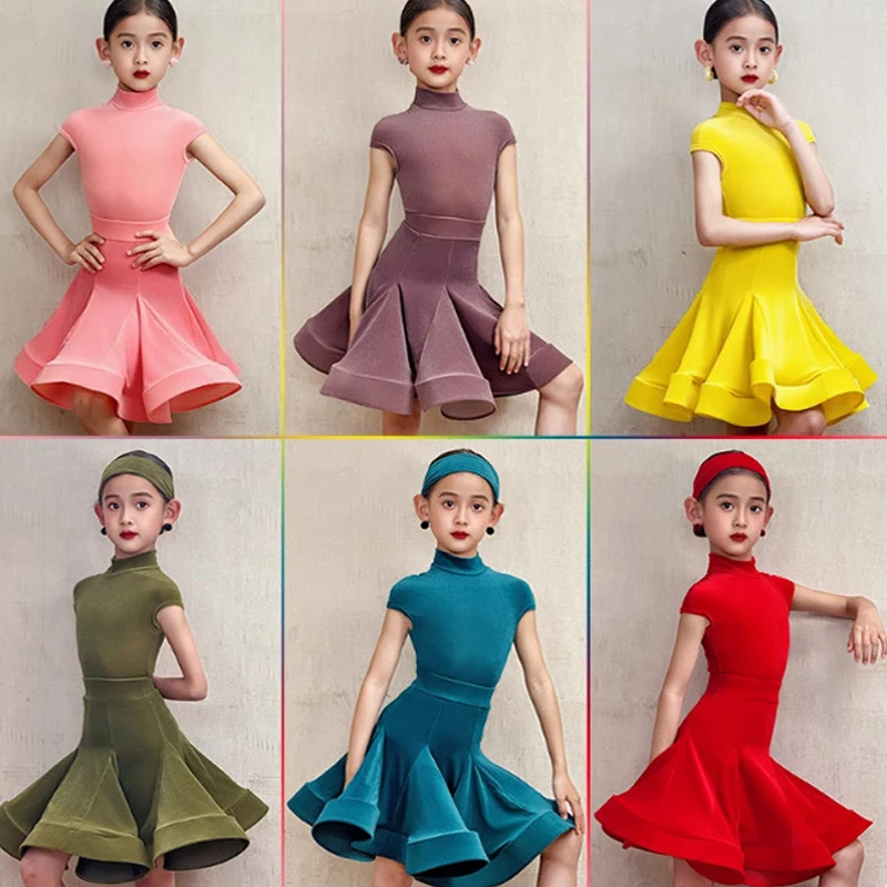 

Новый костюм для соревнований по латинским танцам по национальному стандарту, бархатное платье для бальных танцев для девочек, детские танцевальные костюмы для выступлений XS11044