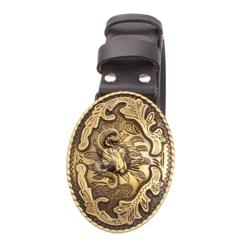 Fashion Belt Sheep Argali Golden Ram Head Buckle Cowskin Leather Goat Pattern Heavy Metal Rock Style Accessories