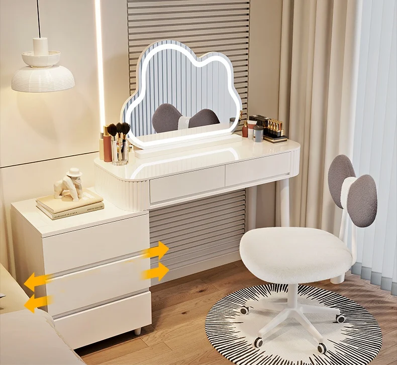 ！@2025 New LED Dresser Makeup Table Set with Mirror Solid Panel Makeup Vanity Modern Dressing Table  Beauty Bedroom  Manufacture