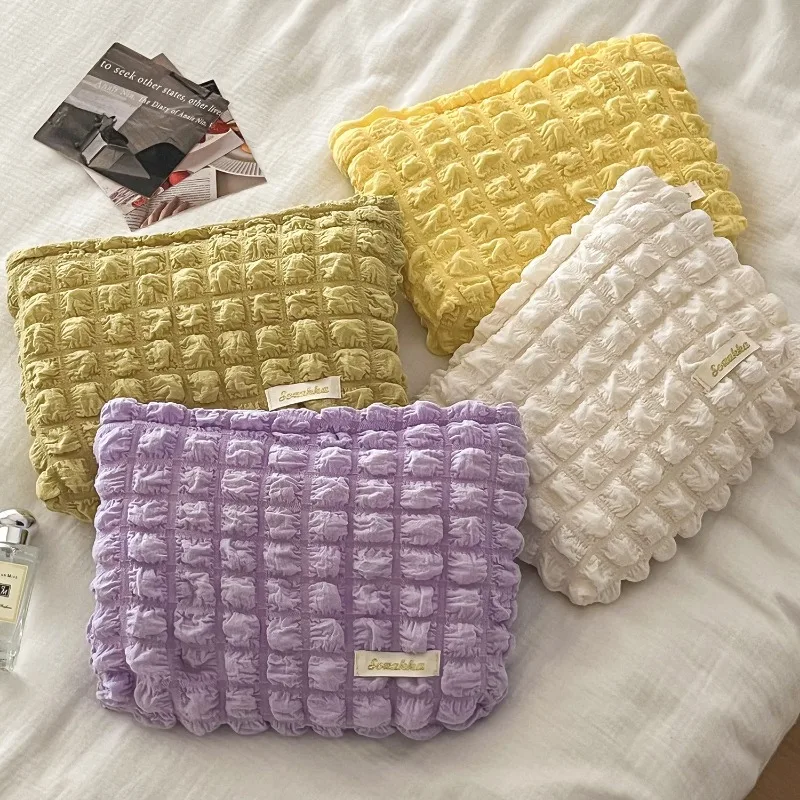 

Korea Cotton Cosmetic Bag Cloud Fold Bubbles Home Storage Bag Portable Flower Clutch Square Bag Travel Storage Organizer