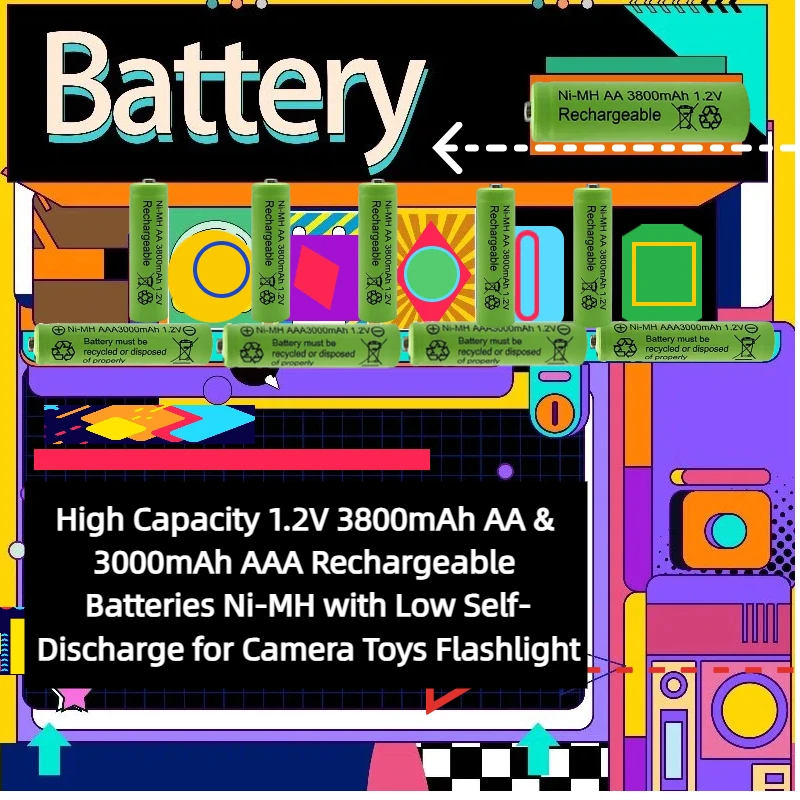 

High Capacity 1.2V 3800mAh AA & 3000mAh AAA Rechargeable Batteries Ni-MH with Low Self-Discharge for Camera Toys Flashlight