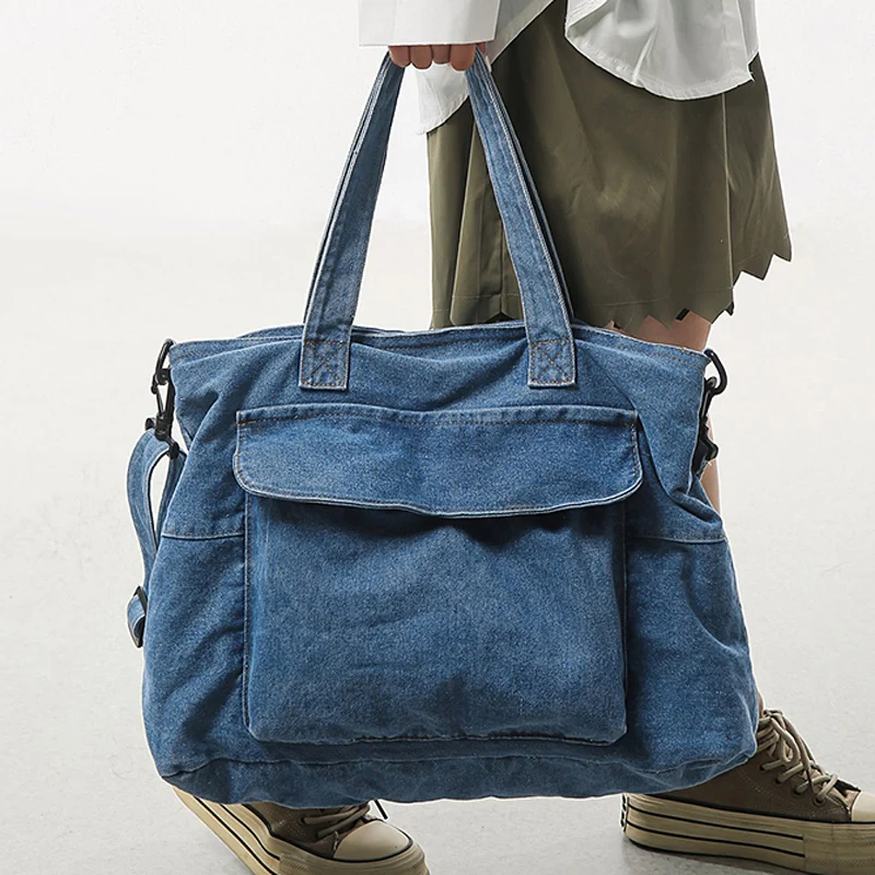 

Сумка через плечо. Женская новая джинсовая сумка в стиле ретро. Повседневная сумка через плечо. Джинсовая сумка большой вместимости и большой карман.