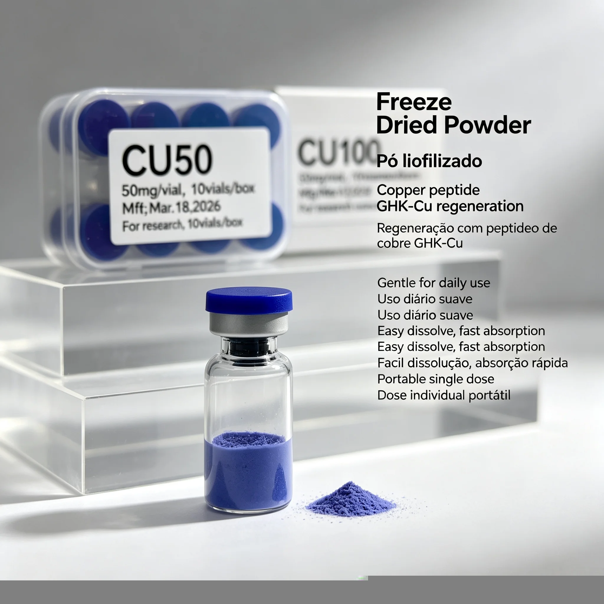 Copper Peptide GHK-Cu Lyophilized Powder with High Purity Purified Water Solvent, Repair Damaged Skin, Facial Skin Care