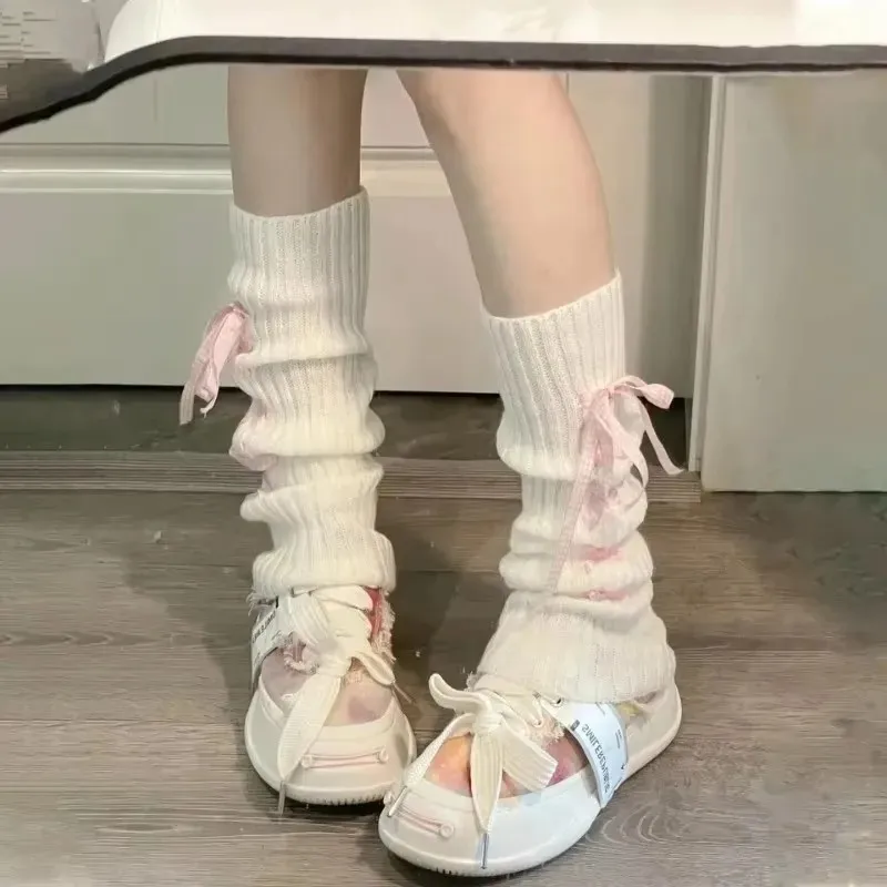 Frau Beinlinge Herbst Und Winter Band Lolita Schwarz Kniewärmer Lange Socken JK Gestrickte Mädchen Weiße Beinlinge