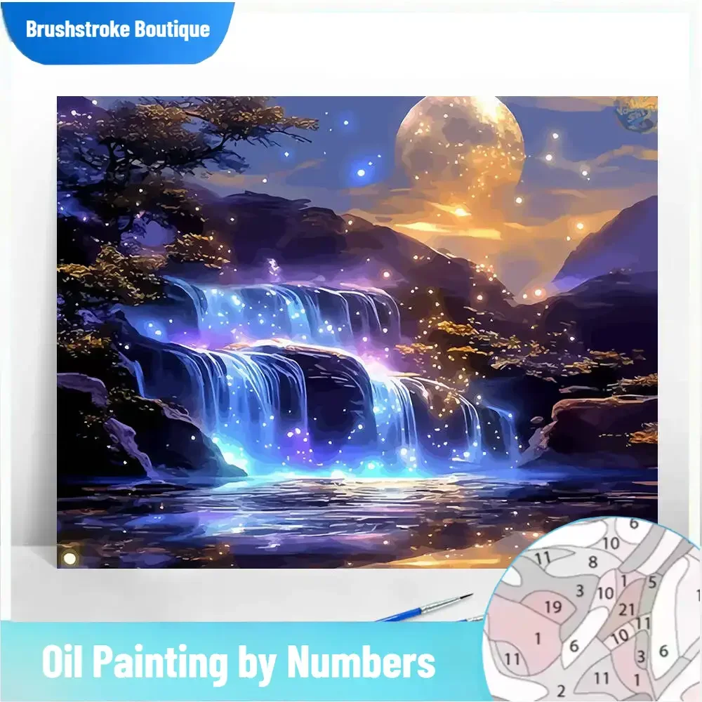 

Кистьсульт безрамная DIY раскраска по номерам водопад луна цифровая картина маслом фэнтезийный пейзаж рисунок на холсте комплект для рекламы