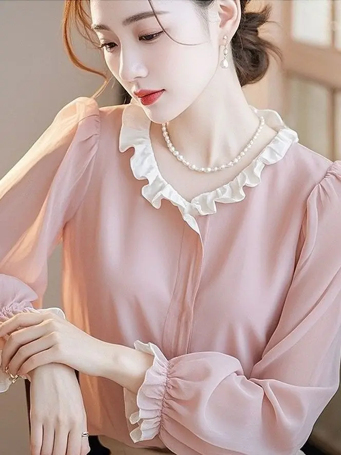 New Beautiful Top with a Light Luxury and High-end Feel French Temperament Commuting Long Sleeved Shirt for Women