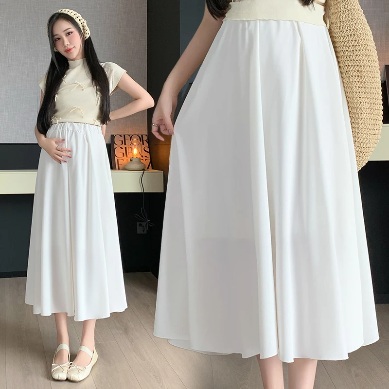 

Maternity Umbrella Skirts Pregnancy Women's High-waisted Slimming Draped A-line Skirt Korean Style Half Length Pleated Dress New