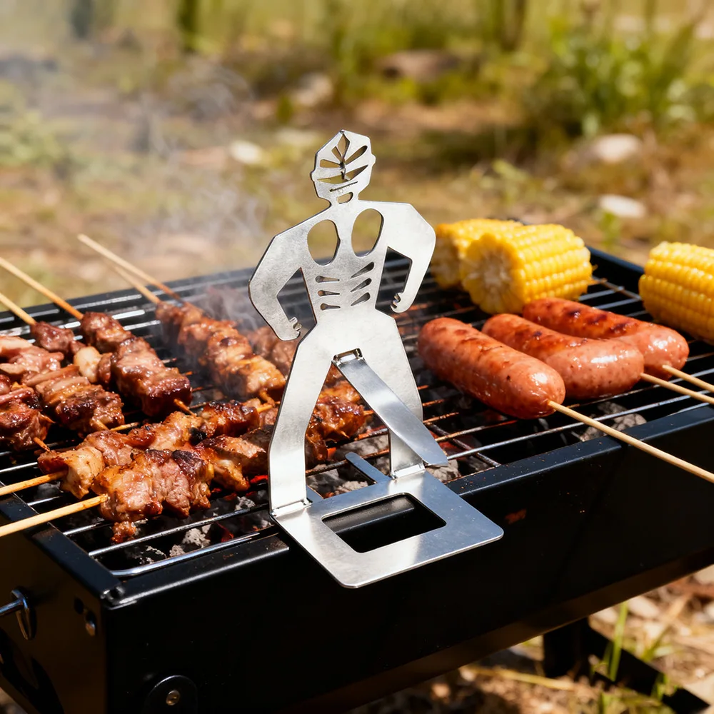 Soporte para Salchichas de Acero Inoxidable con Diseño de Hombre Musculoso – Divertida Parrilla para Salchichas, Reutilizable, Ideal para Acampar al Aire Libre