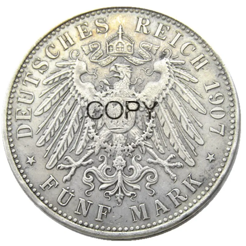 1907 German States BADEN 5 Mark Silver Plated Copy Coin