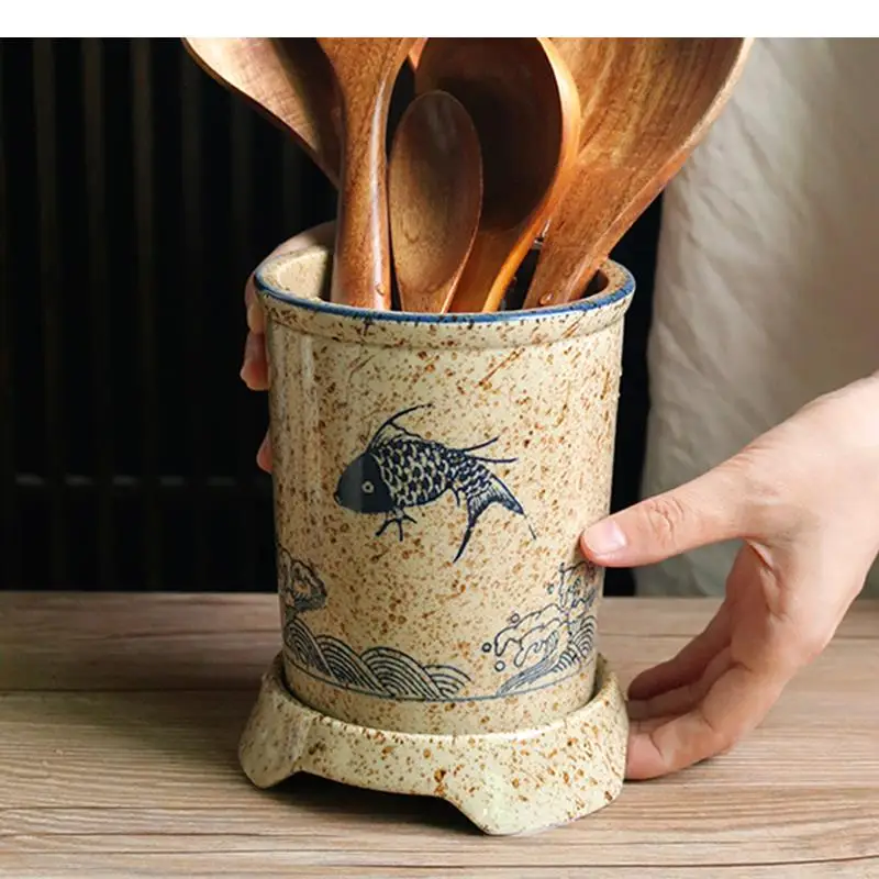 

Ceramic Drain Chopstick Storage Holder Retro Simple Home Cutlery Knife Spoon Forks Rack Kitchen Shelves