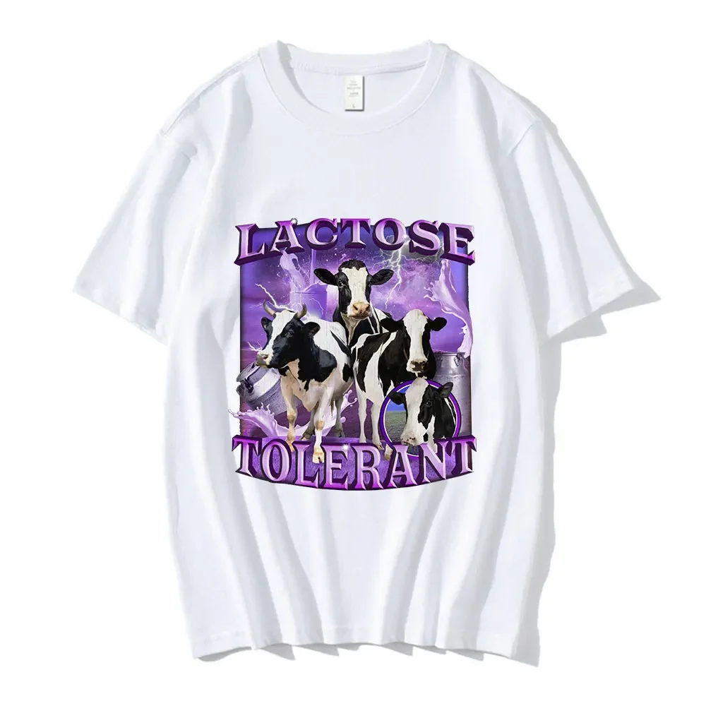 Lactose Tolerant Funny Meme Graphic T-Shirt Men Vintage Fashion Short Sleeve T-shirts Cotton Casual Cozy Oversized T Shirts