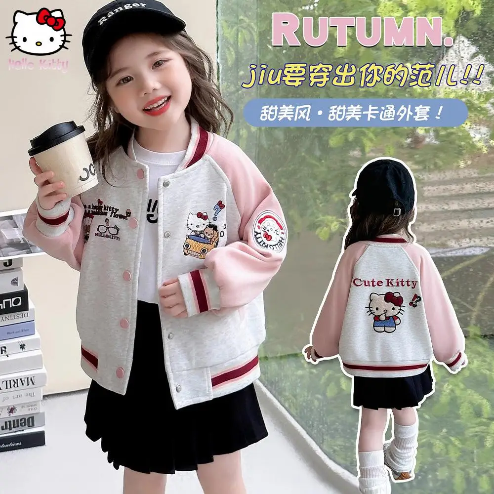 

Милая бейсбольная куртка Sanrio с героями мультфильмов для девочек, весенне-осенняя новая детская одежда, повседневная куртка для девочек, модная кавайная куртка