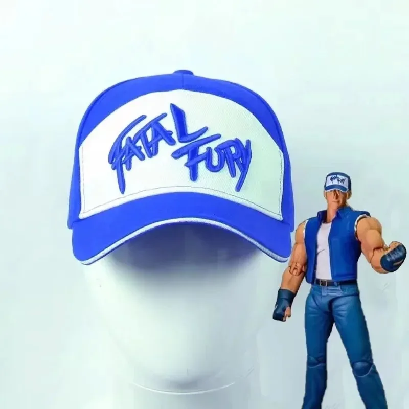 Novo terry bogard azul boné de beisebol rei dos lutadores bordado algodão fatal fúria chapéu cosplay ajustável esportes ao ar livre chapéu de sol