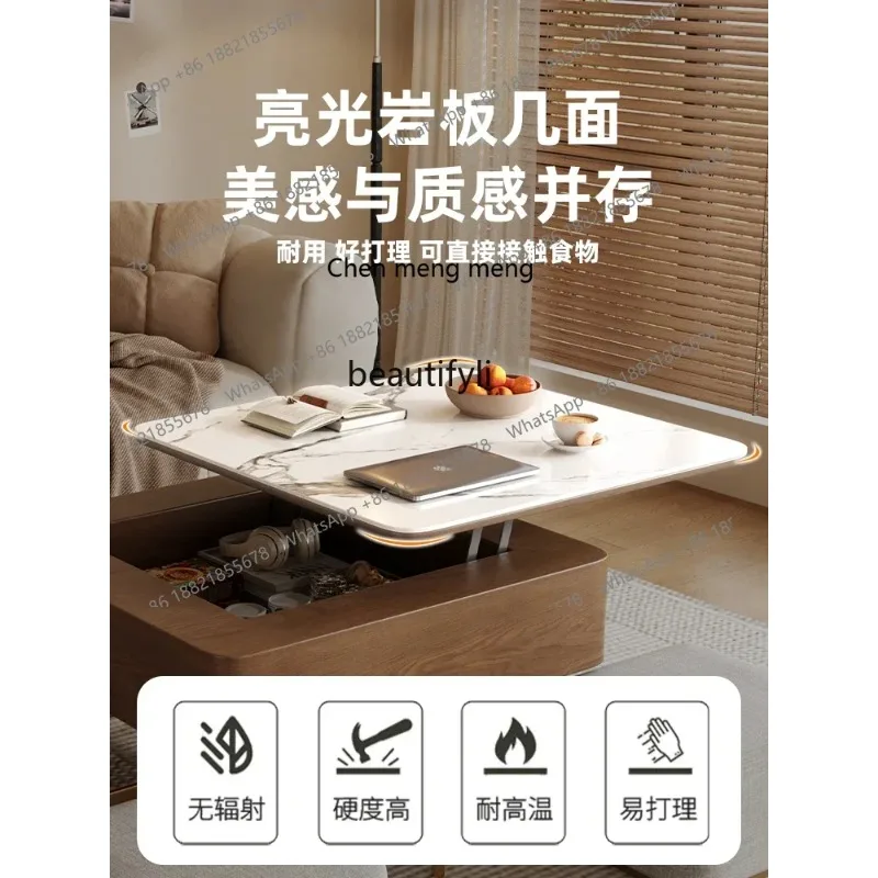 ss cn8350 ss 8350 Nordic Multi-Functional Stone Plate Coffee Table Adjustable Modern Minimalist Living Room Home Tea Table with