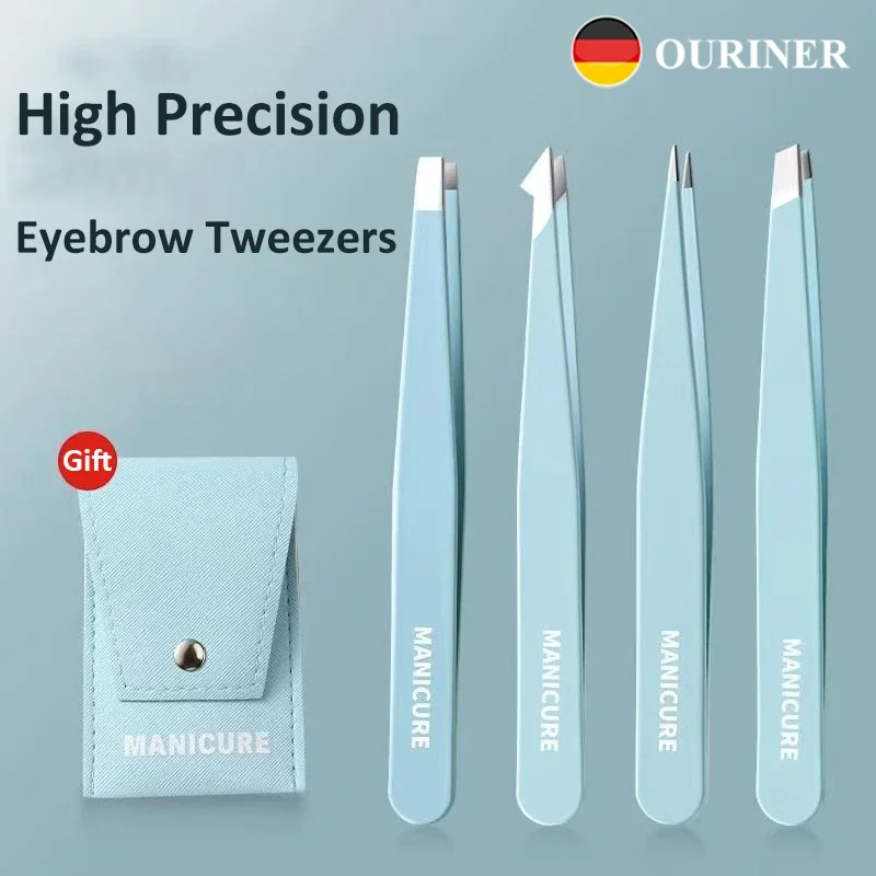 4-delige gekleurde wenkbrauwpincetten haarschoonheid fijne haarextractors roestvrijstalen schuine wenkbrauwclips make-up verwijderingsgereedschap