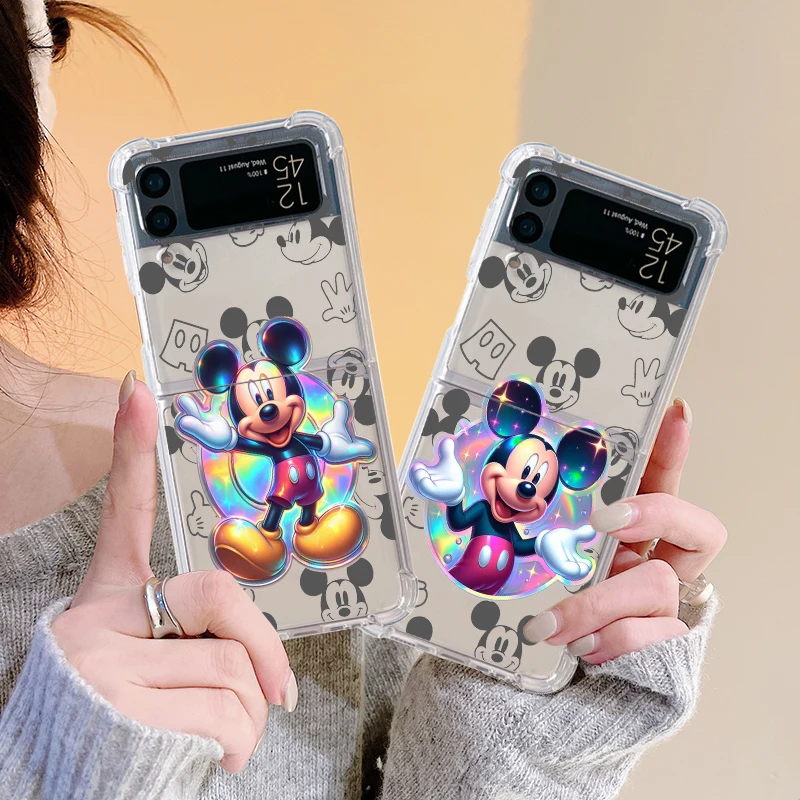 Disney Minnie Mouse Case For Samsung Galaxy Z Flip 4 3 5 5G Funda Z Flip4 Clear PC Hard Luxury Back Phone Coque