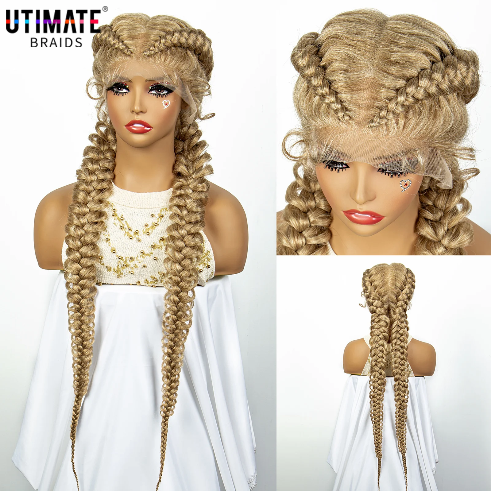 

Synthetic Lace Frontal Fishtail Braids Wigs with Baby Hair Dutch Box Braided Wigs for Black Women 36 Inches Cornrow Braids Wigs