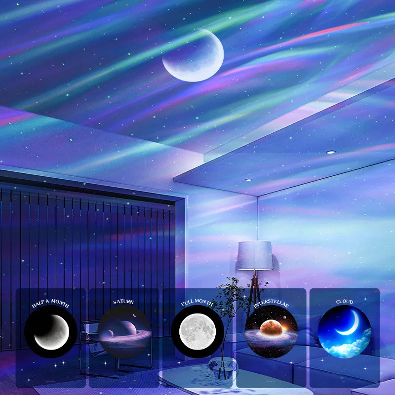 2023 Holiday Gifts Aurora Northern Lamp Ambient Projector Light Bedroom Wireless Ocean Wave Star Moon Aurora Dome Projector