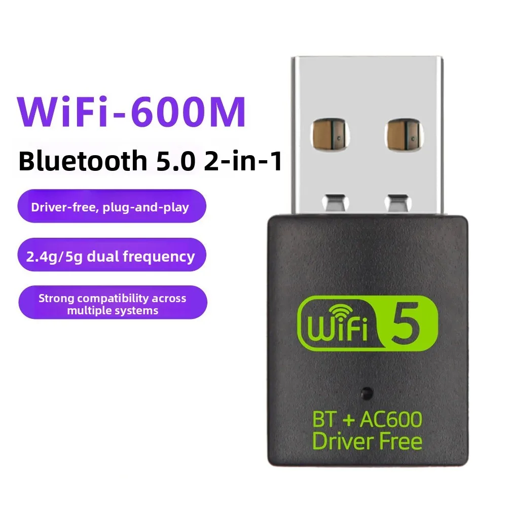 

Bluetooth-адаптер 2-в-1 с поддержкой Bluetooth 5.0, 600 Мбит/с, USB 2.0, Wi-Fi, без драйверов, беспроводная сетевая карта