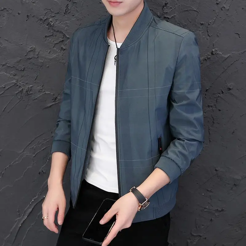 

Spring Autumn Men Coat Long Sleeve Zipper Bomber Jacket Slim Windbreaker Collar Motorcycle Jacket Korean Fashion Coats