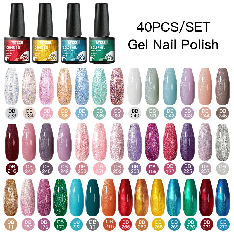 

24/40Pcs Glitter Gel Nail Polish Set Nude Pink Purple Semi Permanent Soak Off UV Gel Nail Art Glitter Gel Vernis Manicure Kit