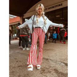 2023 New Summer Y2K Stripe Print Casual Long Pants Women Purple 90s Vintage Wide Leg Fashion Loose High Waist Trousers Harajuku