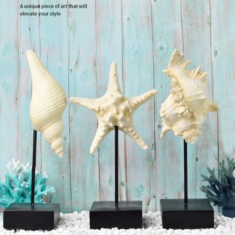 Mediterranean Mermaid Resin Craft Artwork with Seahorse Starfish and Shells Elegant Home Entryway TV Cabinet Decor Ornament