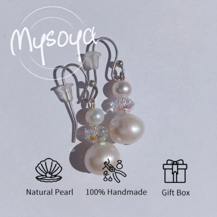

MYSOYA 7-8mm & 8-9mm Natural White Freshwater Pearl Earrings With Gift Box Perfect Birthday Wedding Christmas Gift