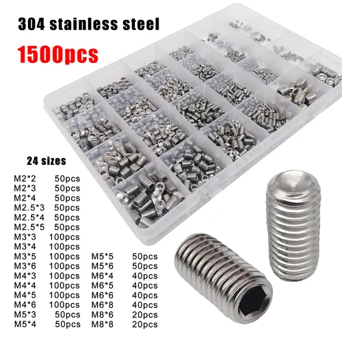 Imagen 2 del producto 500/1500 Uds M2-M8 DIN916 acero negro 304 Acero inoxidable Hexágono Socket Allen Cup Point Set tornillo Grub Kit surtido de pernos