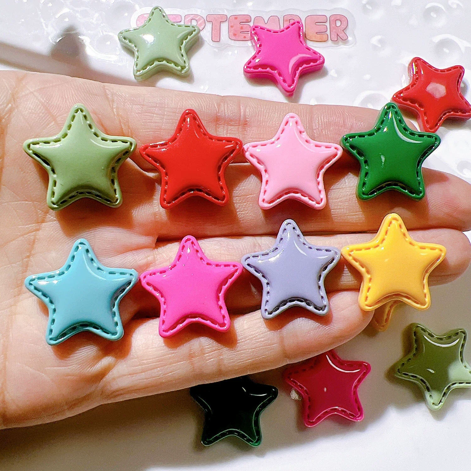 30Pcs Bright Surface Star Planar Resin Patch Accessories DIY Earring Hair Clip Making Supplies Jewelry Crafts Decor Materials