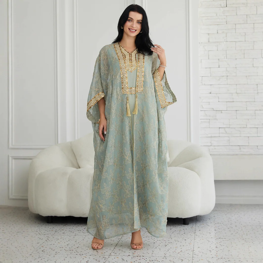 

HandEmbroidered Abaya MiddleEastern Traditional Cardigan Abaya Sleeveless Layered MaxiDress Abaya Flowing Islamic Evening Robe