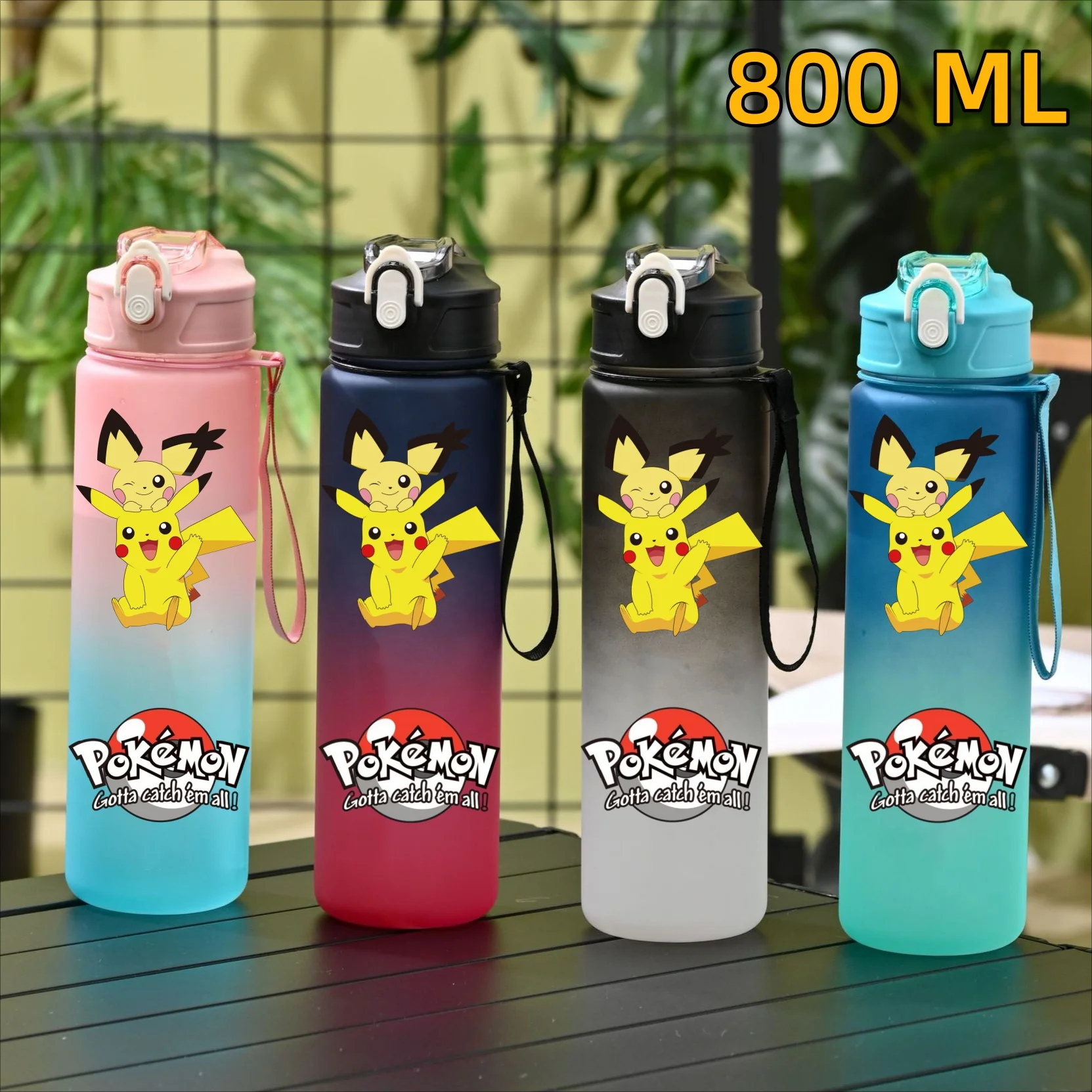 800 ml Pokemon Pikachu Sport-Wasserflasche mit Strohhalm, auslaufsicheres Trinkgeschirr, tragbarer Charizard-Wasserbecher aus Kunststoff, Fitness-Krug, Geschenk
