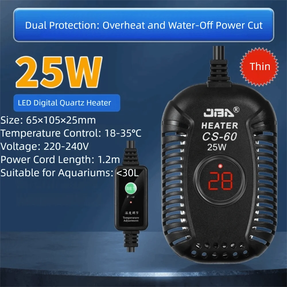 Chauffage Submersible pour Aquarium en verre de Quartz, Ultra court, niveau d'eau bas, tige chauffante pour Aquarium, 25w-150w réglable