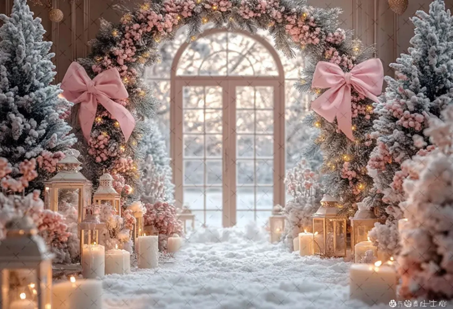 خلفية تصوير قوس عيد الميلاد المجيد، شجرة عيد الميلاد القوسية، خلفية تصوير فوتوغرافي لتزيين حفلات الأطفال العائلية