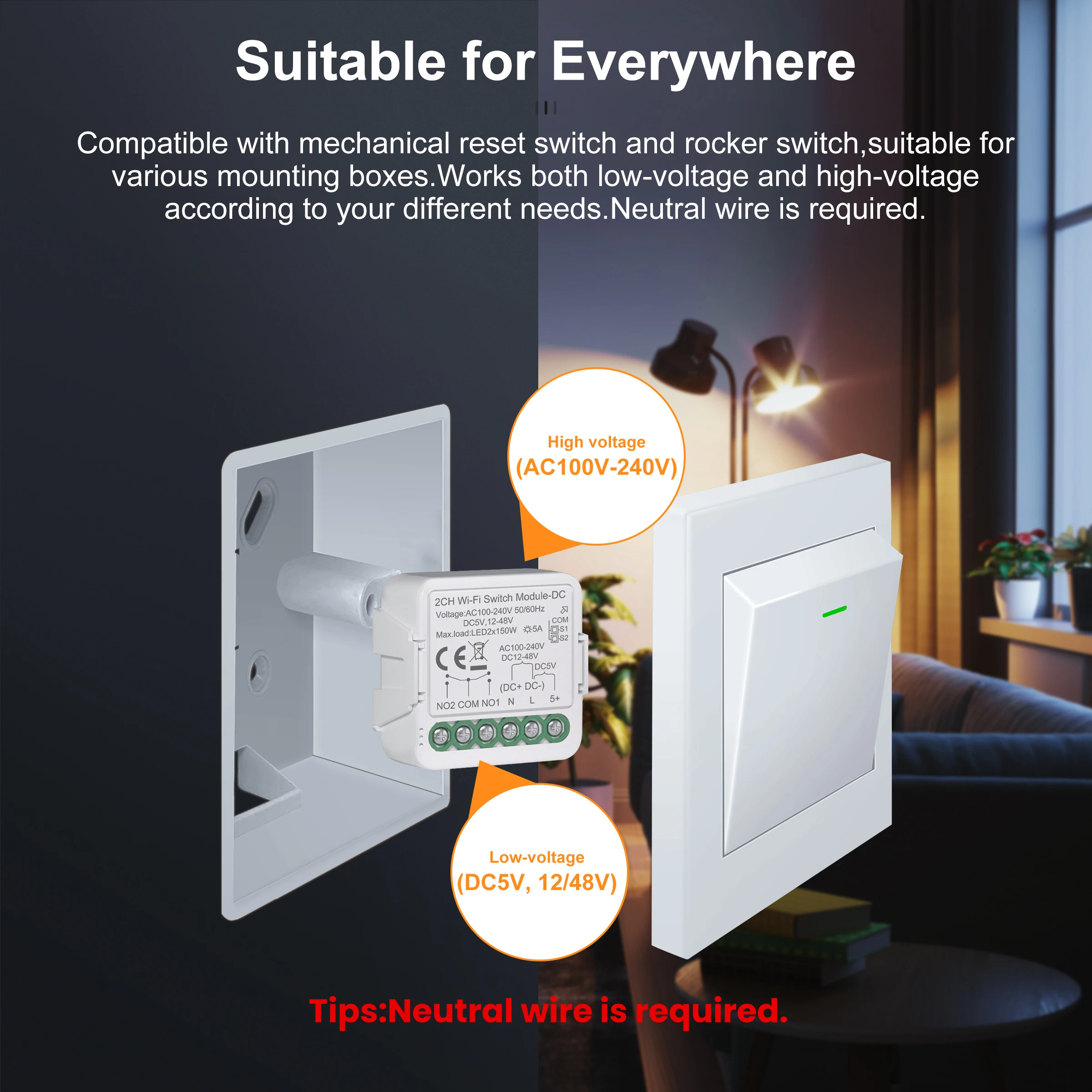 GIRIER Tuya WiFi Dry Contact Smart Switch for Home Lighting Irrigation Curtain Motor Doorbell Systems Work with Alexa Hey Google
