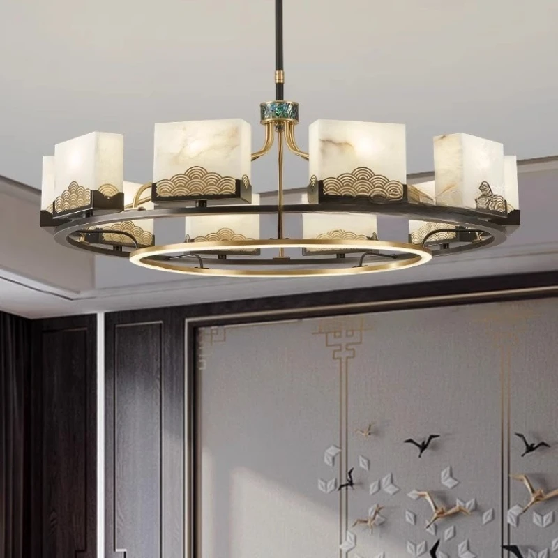 

Modern living room chandelier, new Chinese-style all-copper dining room, double-storey villa zen