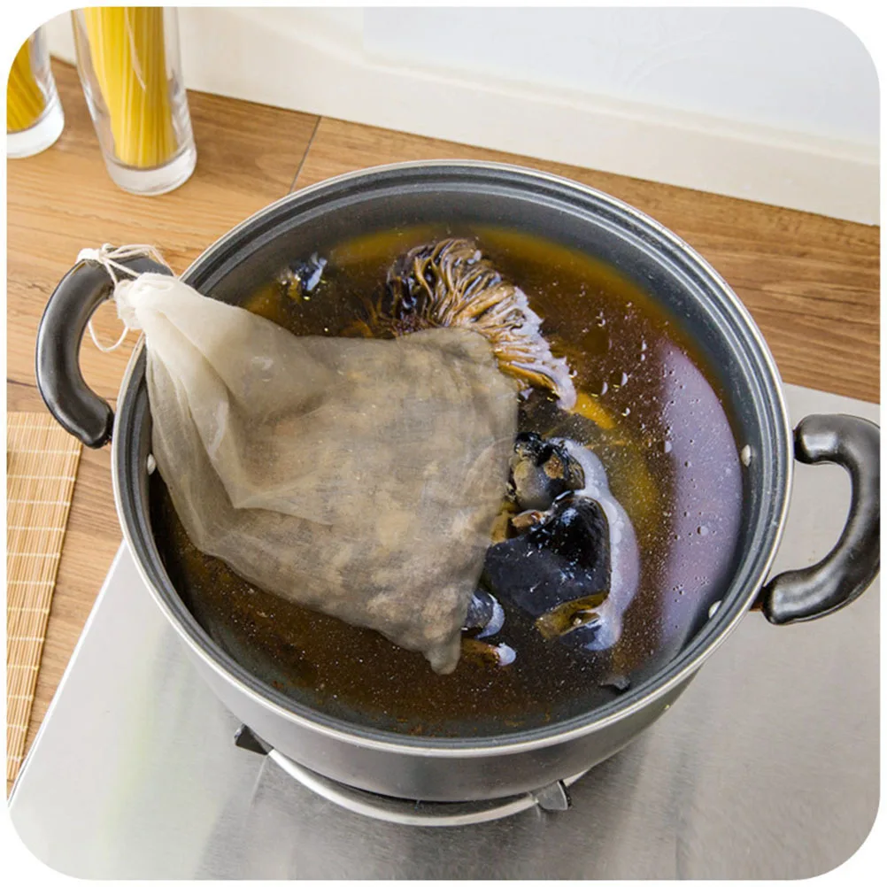 

Drawstring Chinese Medicine Cotton Reusable Herbal Filter Bag For Soup Tea Brewing Filtration Eco-Friendly Medicine Strain Bag