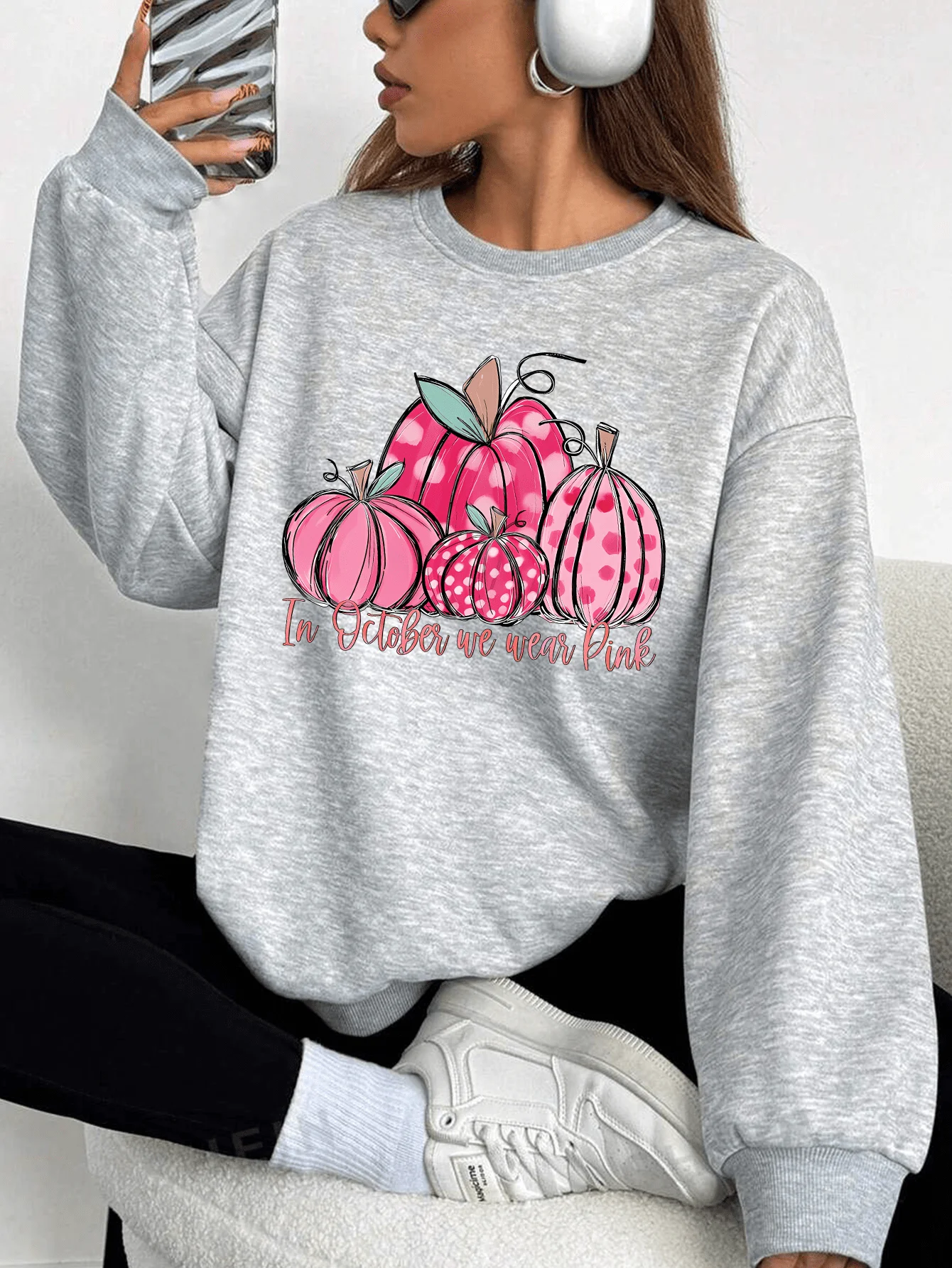 Winter Clothing Gift Ideas - Women's Colorful Pumpkin Graphic Sweatshirt Crewneck