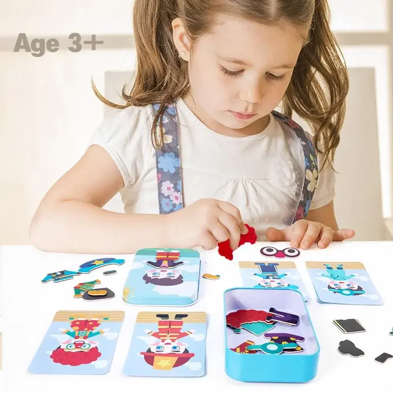 Magnetic 3D Puzzle Children Dress Up Expression Travel Tin Box Jigsaw Game Early Education Imagination Toys Gifts For Girls