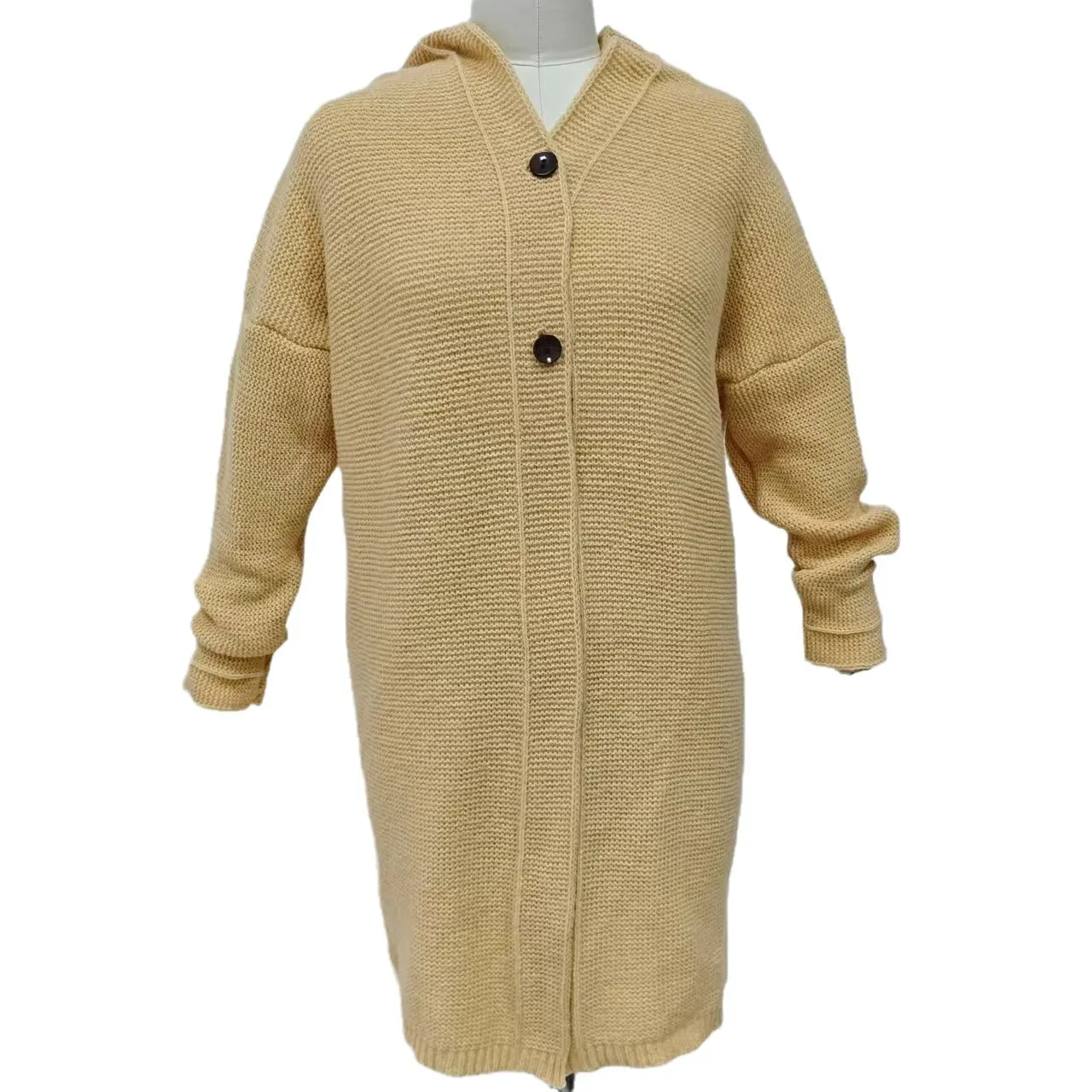 Hooded Loose Fit Sweater with Heat Set Finish Long Sleeve Button Detail Commuter Streetwear Open Front Cardigan for Women