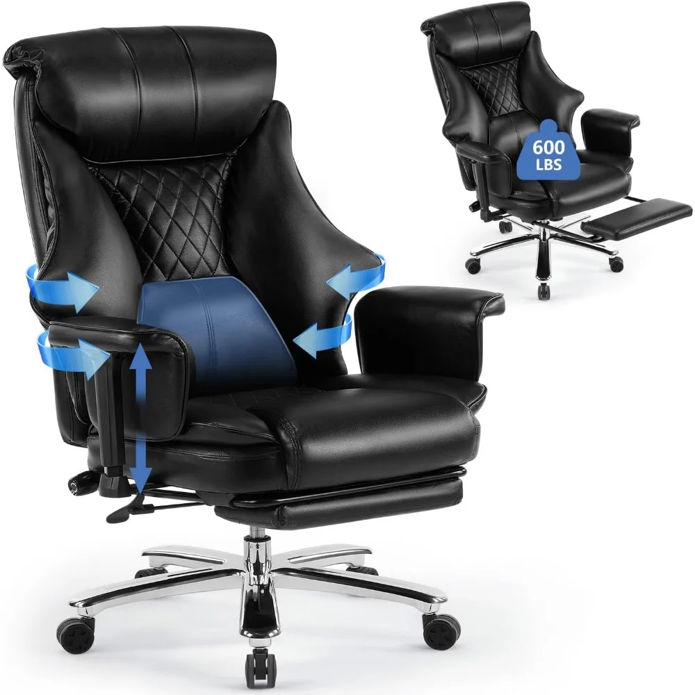 

600Lbs Big and Tall Office Chair with Footrest,Adjustable Lumbar Support & Armrest,Heavy Duty Plus Size Office Chair with