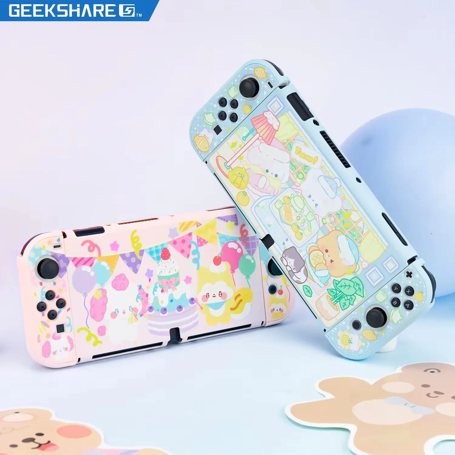 

GeekShare Honey Party Protective Shell For Nintendo Switch OLED Cute Cartoon Hard Protective Case Split Joy-con Cover