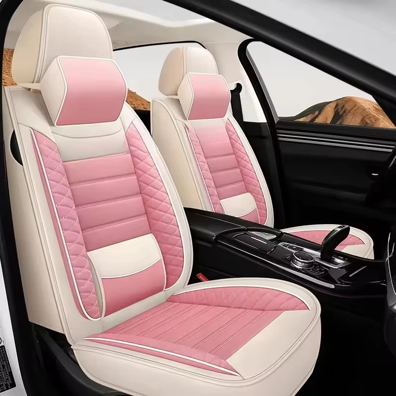 Wholesale cute pink fixed lumbar support universal women's leather eco-friendly car seat cover complete set
