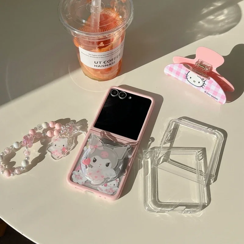 Sanrio Hello Kitty Melody Kuromi Magnetic Grip Holder Magsafe Wireless Charge Phone Case For Samsung Galaxy Z Flip 6 5 4 3 Cover